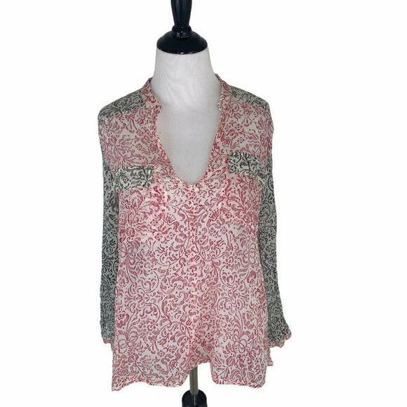 Obey Women's XS Pop-Over Blouse Top Oversized Long Sleeve Semi-Sheer - Picture 1 of 5